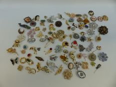 A collection of brooches including floral, butterfly, enamel, paste, animals,
