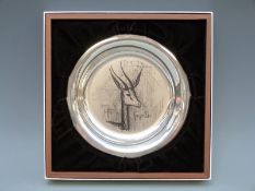 Bernard Buffet hallmarked silver limited edition Gazelle plate, diameter 20cm, 203g,