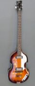 Hofner violin electric bass guitar with burnished flame finish, mother of pearl effect fingerboard,