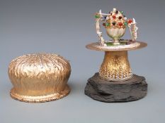 Hallmarked silver and silver gilt novelty surprise Easter mushroom opening to reveal two