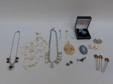 Art Deco paste necklace, pearl necklace, beaded necklace, hair slides, ivory pendant,