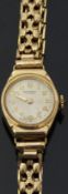 Rotary 9ct gold ladies wristwatch with gold hands and Arabic numerals,
