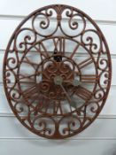 Newgate Chatsworth oval garden / patio clock in rust coloured finish with Roman numerals,