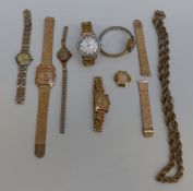 Seven various wristwatches including Dafnis De Luxe, Timex, 9ct gold cased example,