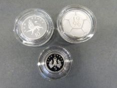 Three silver piedfort proof coins comprising £2 football 1991,
