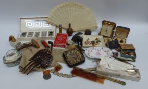 A mother of pearl fruit knife with silver blade, silver items, Royal Doulton Ritz Hotel pin dishes,