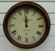 Newgate London quartz dial wall clock with ivory finish Roman dial, in mahogany finish case,