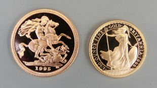 1995 cased gold proof half sovereign and a gold proof 'miniature' £10 Britainnia no's 4380 and