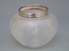 Edward VII glass match striker with hallmarked silver rim, London 1906,