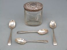 Victorian hallmarked silver lidded cut glass dressing table pot, 9.