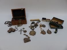 A white metal fob chain, silver fobs, paste pendant, Mizpah brooch, Victorian swallow brooch,