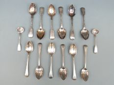 A set of six 19thC hallmarked silver fiddle pattern teaspoons,