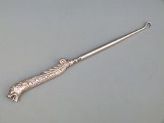 Victorian hallmarked silver-handled novelty button hook,