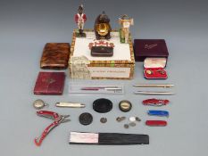 Two pairs of hallmarked silver cufflinks, ladies faux tortoiseshell vanity case,