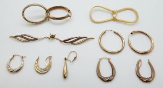 Six pairs of 9ct gold hoop earrings, 7.