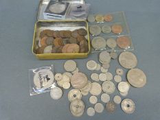 A selection of UK and Norwegian coins including farthings, modern crowns,