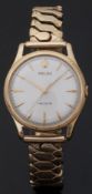 Rolex Precision 9ct gold gentleman's wristwatch with white face, gold hands and chevron markers,