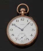 Waltham 9ct gold open faced keyless winding pocket watch with inset subsidiary seconds dial,