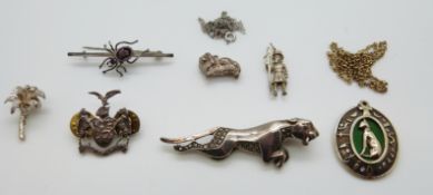 An Art Deco silver leopard brooch, maker G.