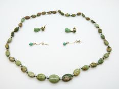 A turquoise necklace and two pairs of Victorian earrings set with turquoise