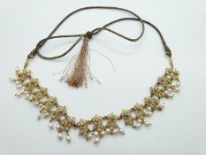 A 22ct gold necklace set with pearls and turquoise,