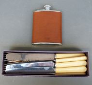 Liberty hip flask and a quantity of plated cutlery and knives