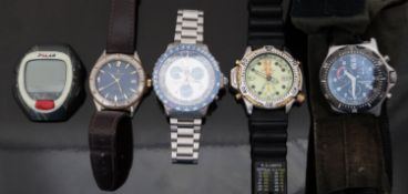 Five gentleman's wristwatches comprising Citizen Promaster Aqualand ref.