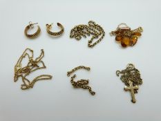 A 9ct gold necklace set with drop briolette cut citrines, a 9ct gold chain,