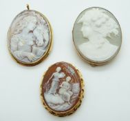 An 18ct gold brooch/ pendant set with a shell cameo depicting a woman and horse,
