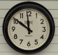 Newgate quartz dial clock with bold Arabic numerals, 'Electric' to 45cm dial,
