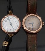Two 9ct gold ladies wristwatches both with Breguet hands, Arabic numerals and bevelled cases,