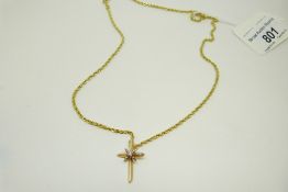 A 9ct gold rope twist necklace and a 14k gold pendant set with diamonds, 2.