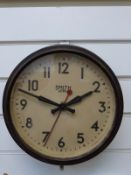 Smiths Sectric c1950s wall clock in bakelite case, Arabic bold numerals, red seconds sweep,