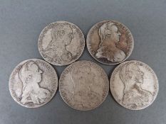 Five Maria Theresia Austrian silver thaler coins