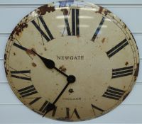 Newgate caseless quartz wall clock in distressed enamel finish with Roman numerals,