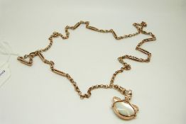 A Victorian 9ct rose gold Albert/ necklace of elongated and knot links with 9ct gold swivel fob set