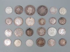 A small collection of mixed silver coinage George IV onwards, various grades from VF to poor, 48.