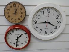 Three quartz dial wall clocks to include Jones, Acctim and Hanson,