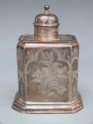 Edward VII Britannia standard hallmarked silver tea caddy of Eastern form with slide off lid,