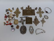 A collection of jewellery including silver bangle, silver fob, Victorian silver earrings,