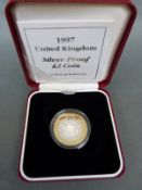 1997 £2 Royal Mint silver proof and gilt coin,