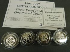 1994 - 1997 silver piedfort one pound coin collection,