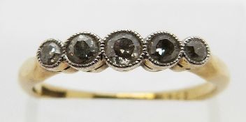An 18ct gold ring set with five diamonds, size L, 2.