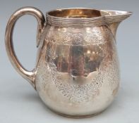 Victorian hallmarked silver jug with engraved decoration, London 1878, maker's mark rubbed,