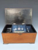 Late 19thC three bell, eight-air music box with butterfly striker to centre bell,