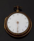 C Straine of London pair cased pocket watch with painted tortoiseshell case featuring a scene of a