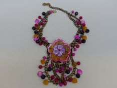 A Butler & Wilson necklace set with quartz beads and dyed mother of pearl in the form of a flower,