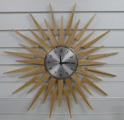 Newgate 1950's style 'sunburst' wall clock with Arabic numerals on brushed aluminium dial,