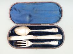 Victorian hallmarked silver three piece cased cutlery christening set,
