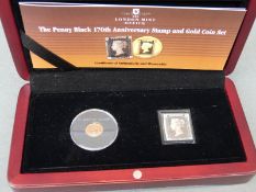 London Mint office penny black 170th anniversary stamp and gold coin set in deluxe box,
